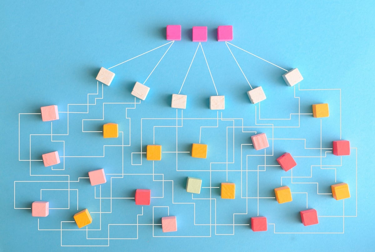 Abstract illustration of a complex, tangled process being organised